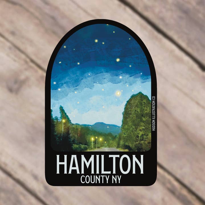 Adesivo/magnete/stampa/cartolina Hamilton County New York per la vendita all'ingrosso da parte di Hudson Illustration Co - About Town Co