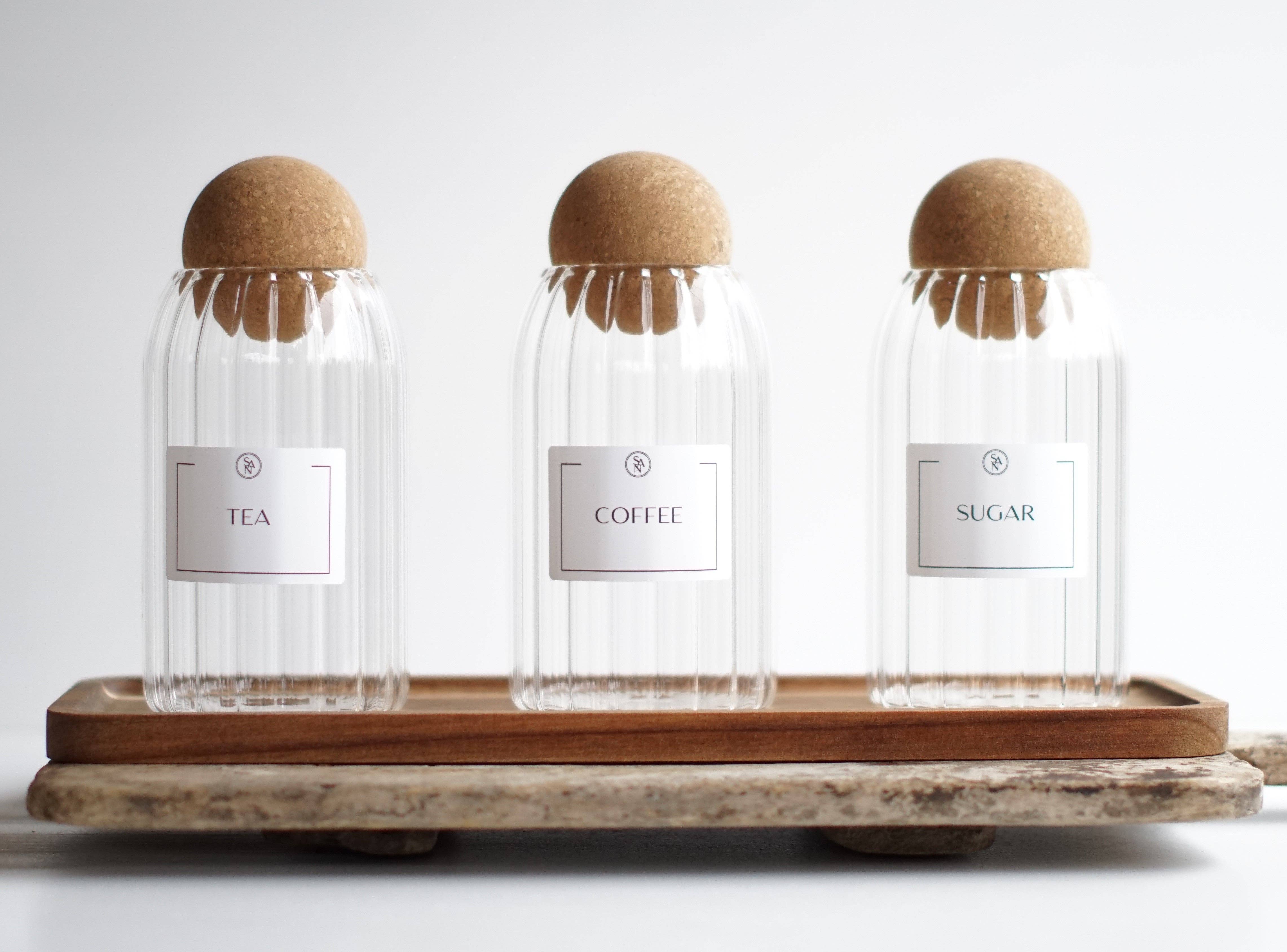 So At Nature – wholesale Jar – Reeded Glass Tea Coffee Sugar Jars with Cork Ball Lid10