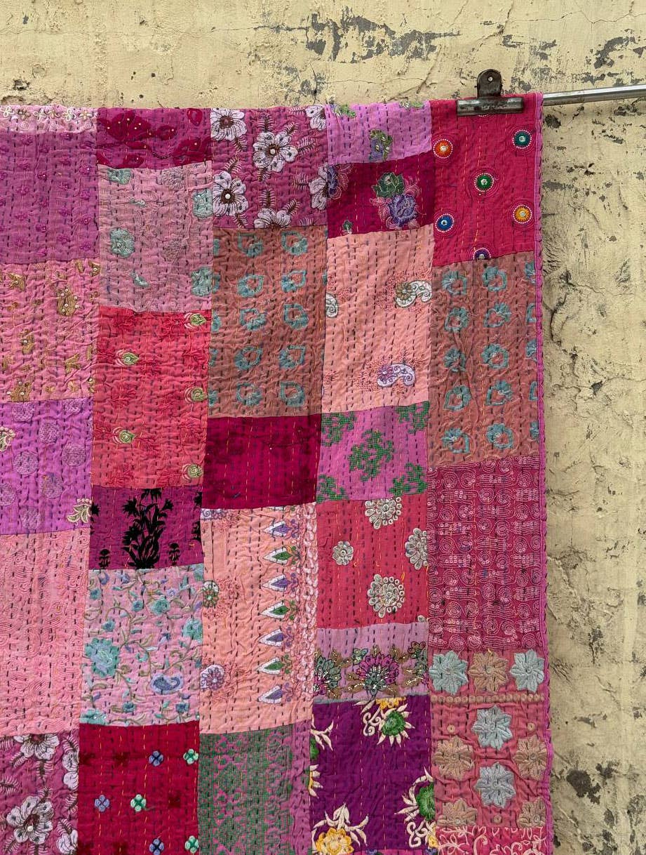 Bhawana Handicrafts - Wholesale Throw blanket - Kantha Stitched Patchwork Embroidery Quilts Cotton Bedspread3
