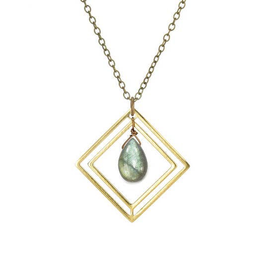Collier diamant doré intérieur labradorite simple pour la vente par Edgy Petal Jewelry