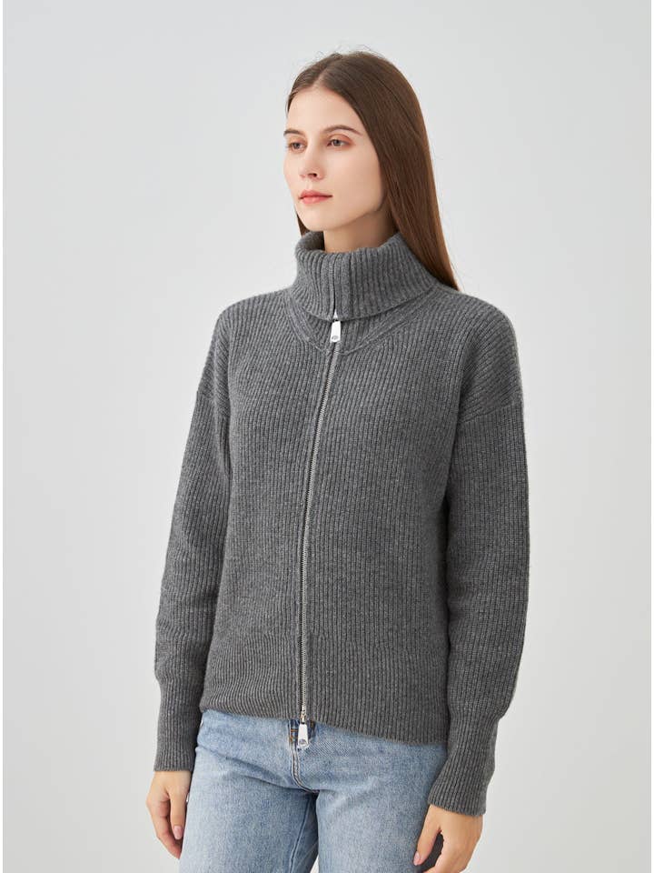 jw.atelier - Wholesale Knit Sweater - Women's - High-neck zip-up cardigan 100% cashmere 4-ply1