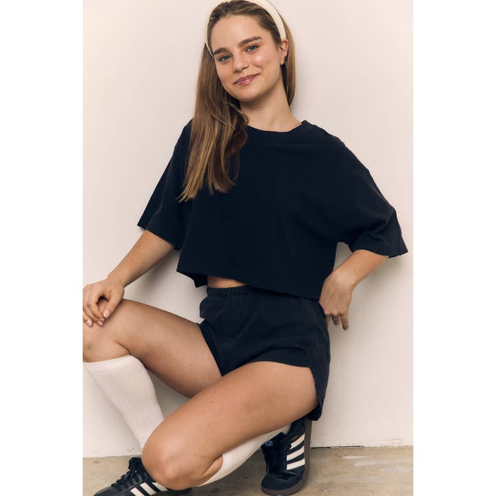 Mineral Washed Cotton Jersey Loose Fit Cropped Tee for wholesale by The Blank Lab