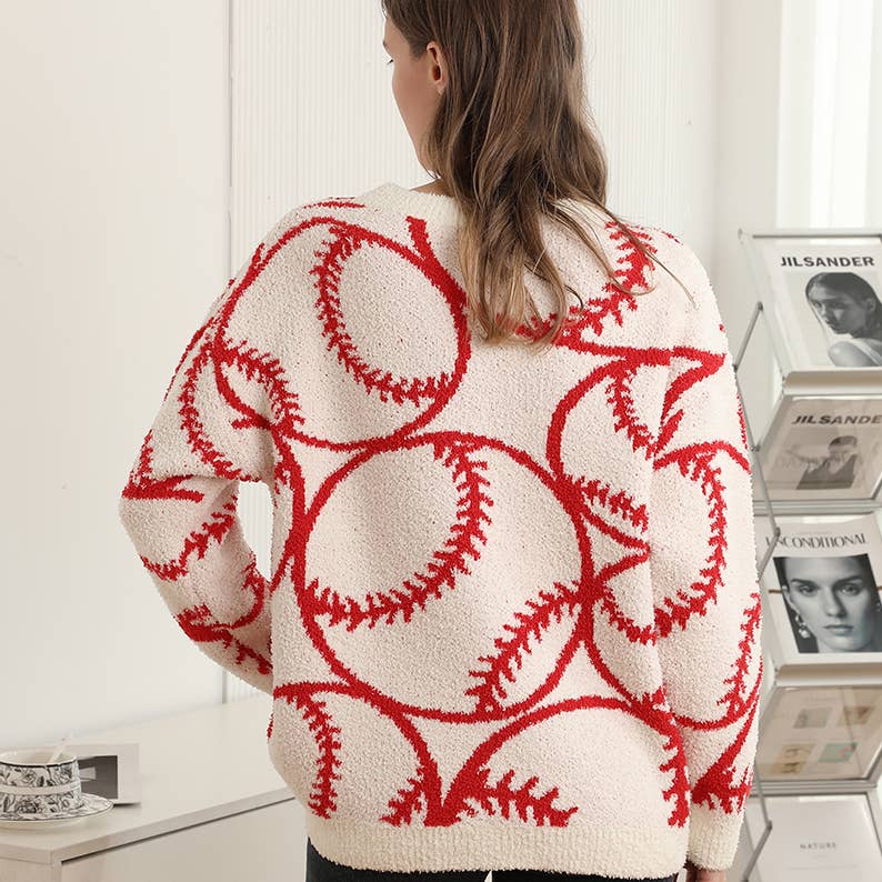 Baseball Jacquard Cozy Crew Neck Sweater  for wholesale on Faire2