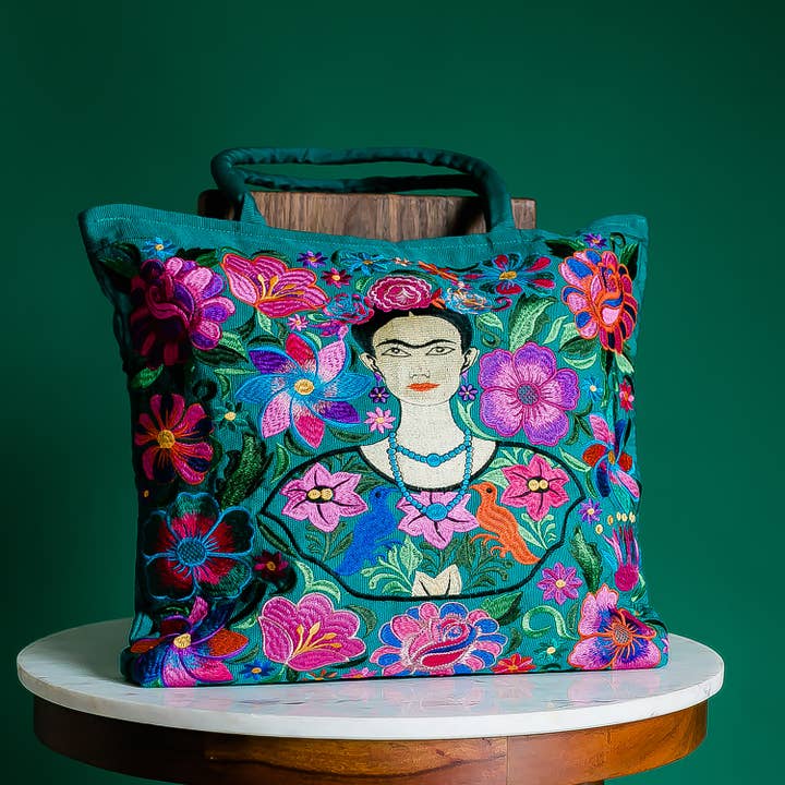 Lucia's Imports - Wholesale Tote Bag - Women's - Frida Kahlo Embroidered Tote Bag