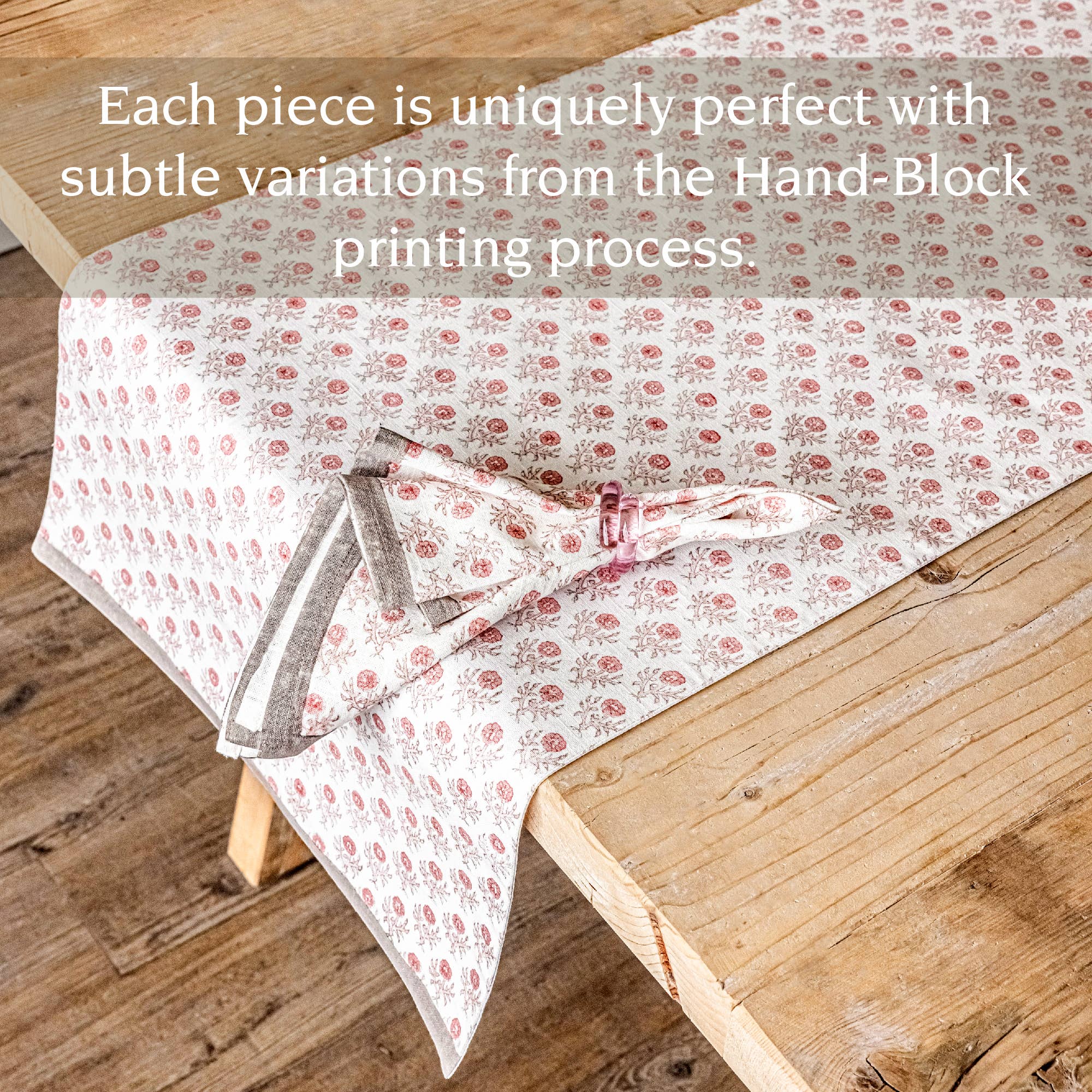 over&back - Wholesale Table Runner -  Hand-Blocked Table Runner Floral Patterns 18x10833