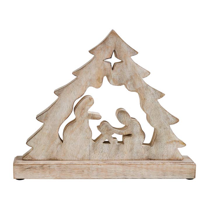 VHC Brands - Wholesale Decorative Tabletop Object - Manger Nativity Scene Wooden Figurine 11x9x21