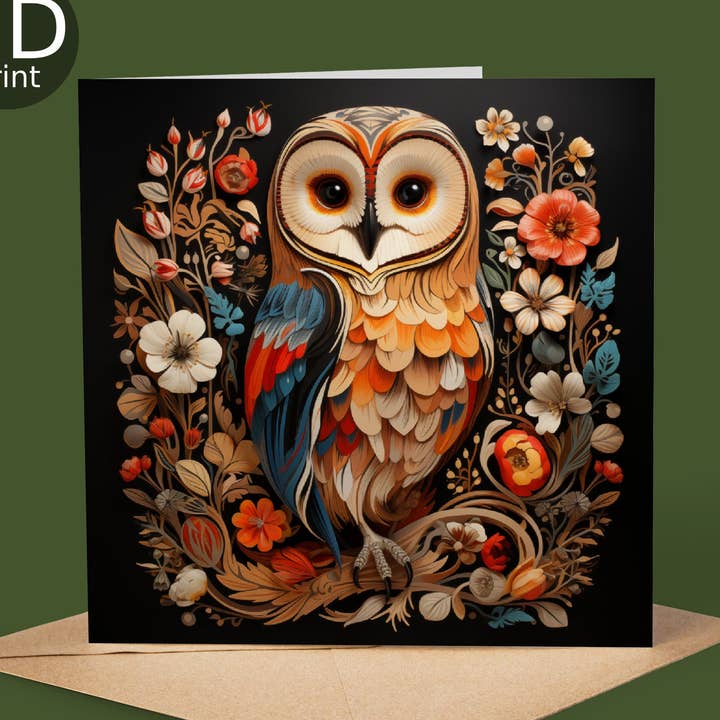 Owl Floral 2D Printed Card for wholesale by Good Post Day