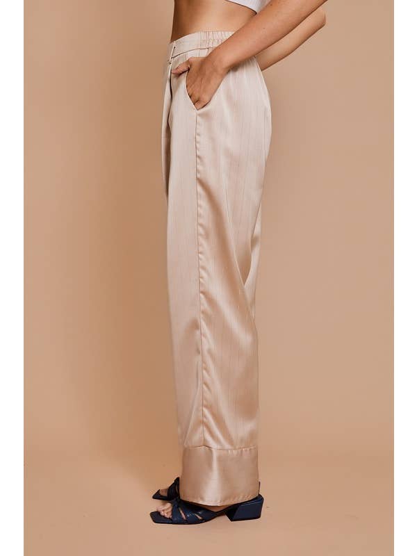 Champagne Lurex Stripe Wide Pants for wholesale on Faire