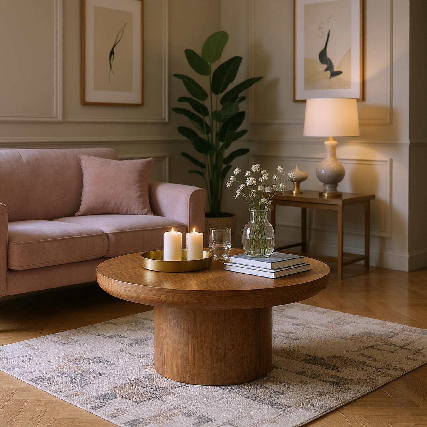 HOMYCASA DESIGN INC - Wholesale Coffee Table - Brutoni 36" Round Soild Wood Coffee Table with Sculpted Pedestal Base0