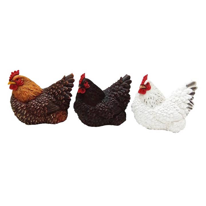Lying Hens, Resin, 3 Asst. Styles for wholesale by Esschert Design USA