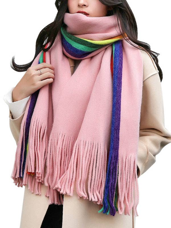 StyleGalX - Wholesale Scarf - Women's - Contrast Color Keep Warm Multi-Colored Tasseled Scarf11