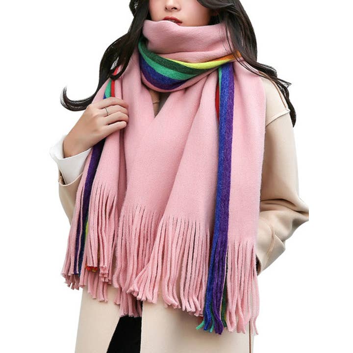 StyleGalX - Wholesale Scarf - Women's - Contrast Color Keep Warm Multi-Colored Tasseled Scarf11
