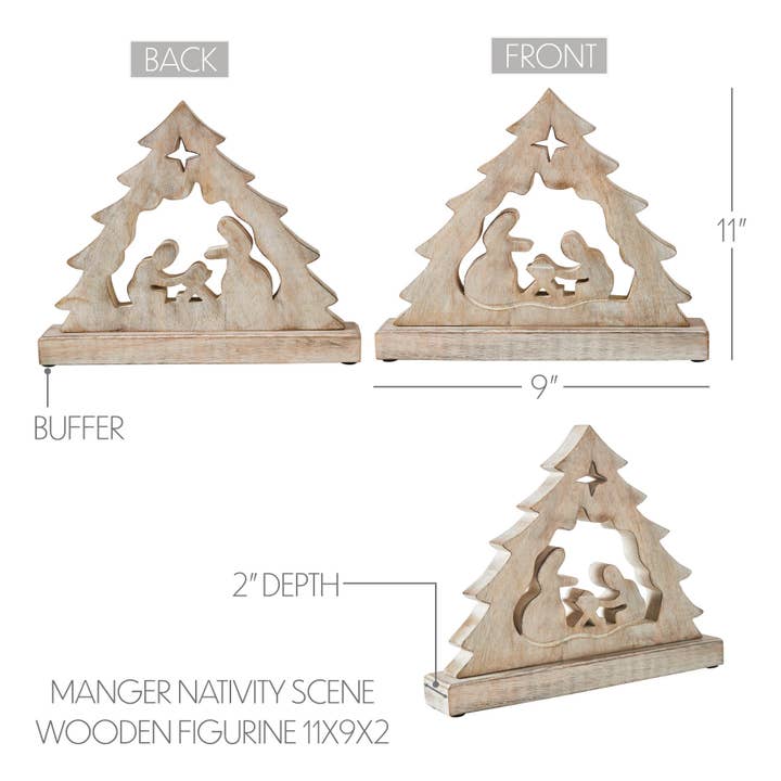 VHC Brands - Wholesale Decorative Tabletop Object - Manger Nativity Scene Wooden Figurine 11x9x24