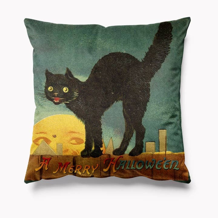 Merry Halloween zwart kattenkussen voor wholesale door Kitsch Republic