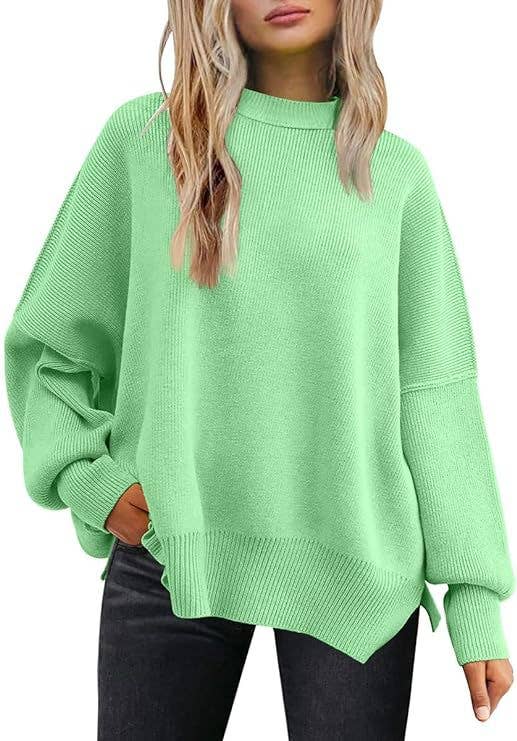 HIDDENBRAND - Wholesale Knit Sweater - Women's - Crewneck Batwing Long-Sleeved Slit Sweater10