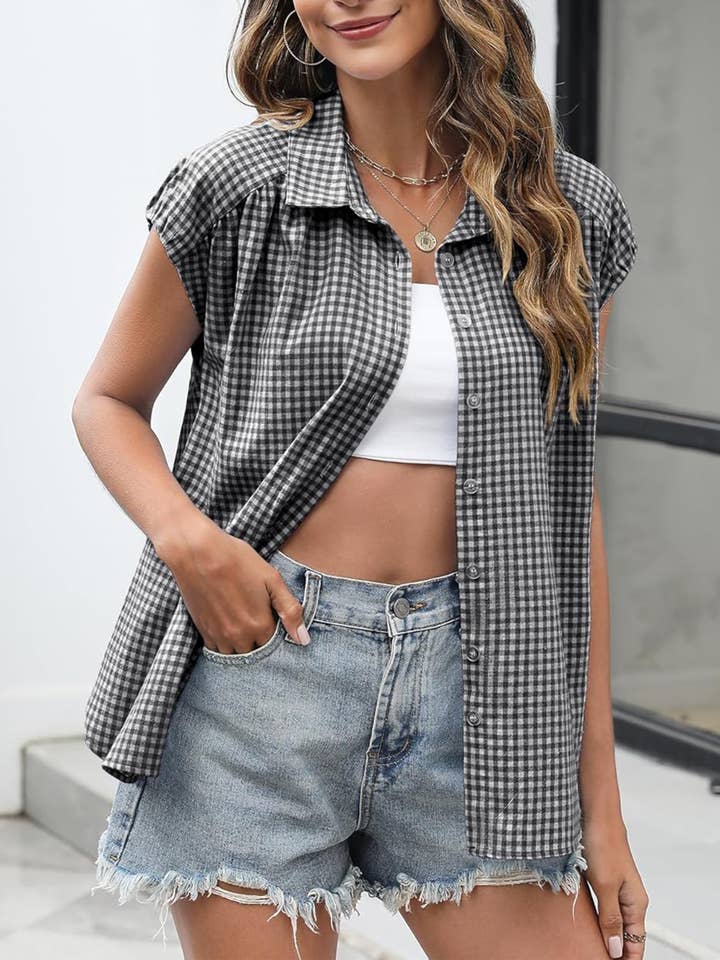 Wholesalesir - Wholesale Button Down Shirt - Women's - Buckle Up Short Sleeved Shirt
