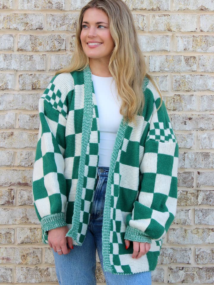 JNC RT (Jen & Co. Outlet) - Wholesale Cardigan - Women's - SW2389 Flora Oversized Checkered Cardigan/Sweater