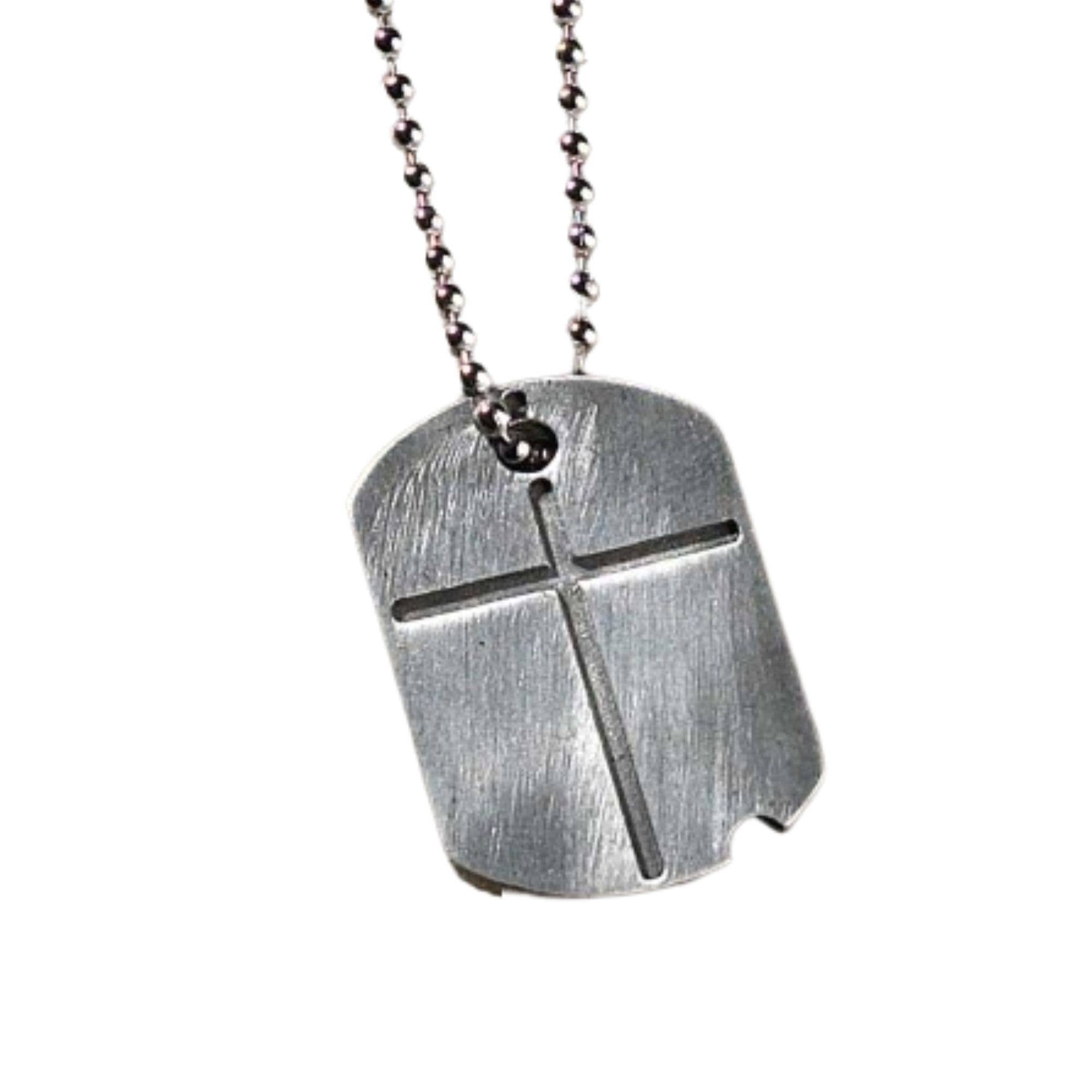 Dicksons - Wholesale Pendant/Charm Necklace - Dogtag Cross Necklace Josh 1:9B Pewter 21" Chain1