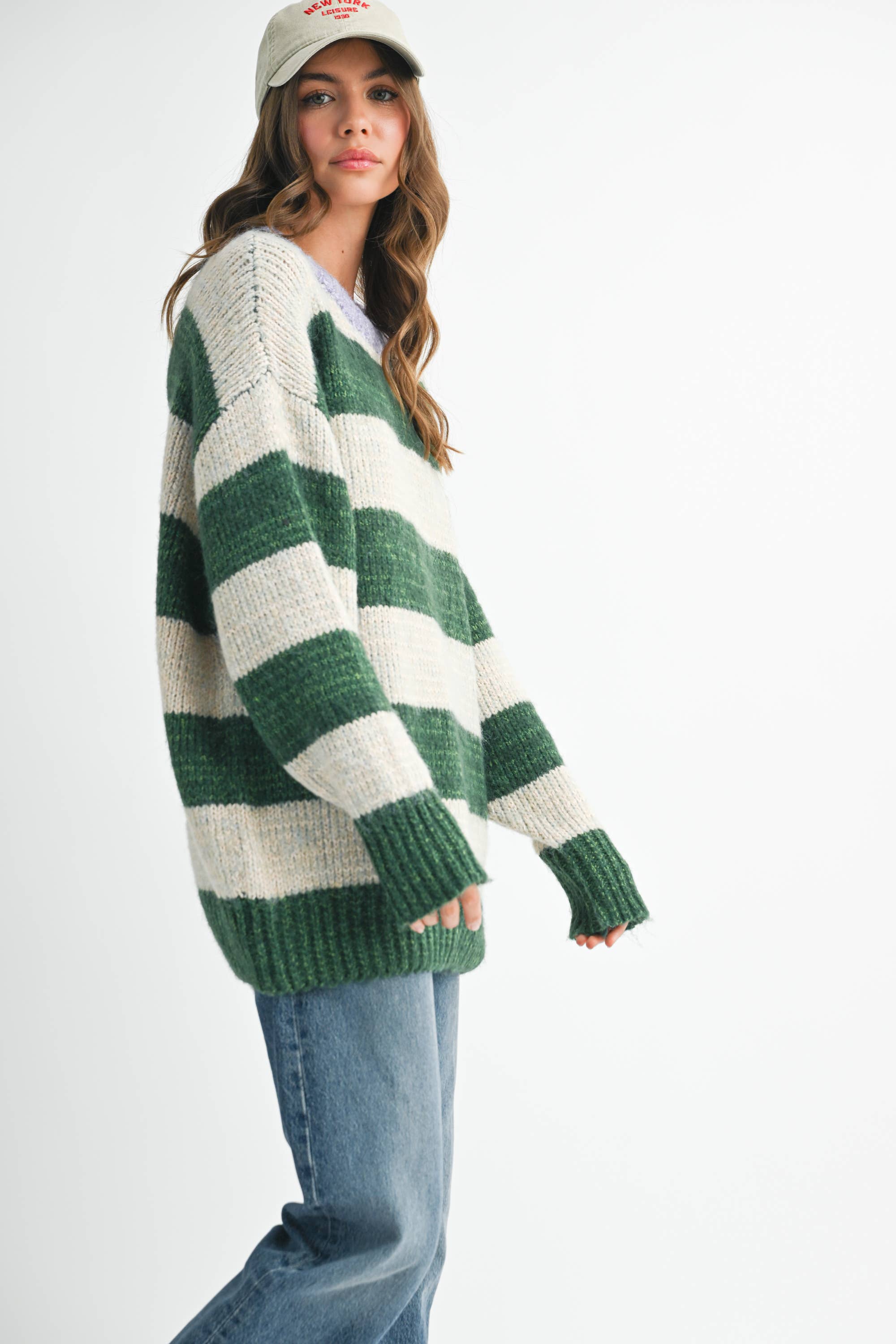 Green 3288GK Oversized Striped Sweater for wholesale on Faire10