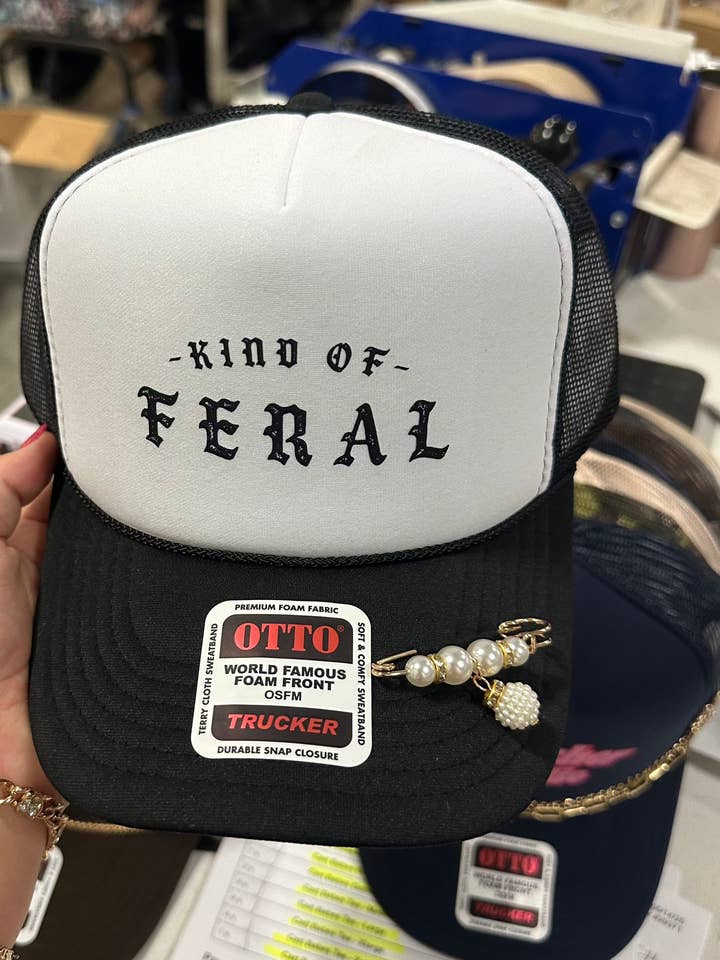 Kind of Feral Black and White Trucker Hat for wholesale by Southern Bliss Co.