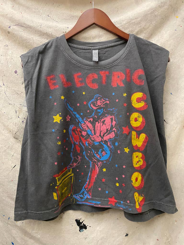 Country Deep Apparel - Wholesale Tank Top - Women's - Electric Cowboy Midriff boxy Muscle crop top1