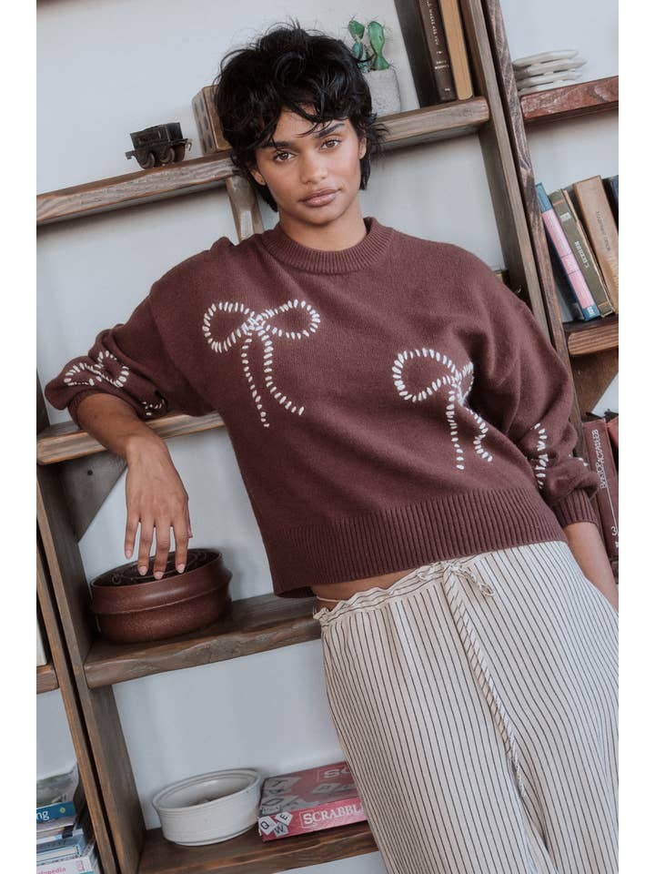 Promesa USA - Wholesale Knit Sweater - Women's - Solid Bow-Embroidered Bubble-Sleeve Sweater14