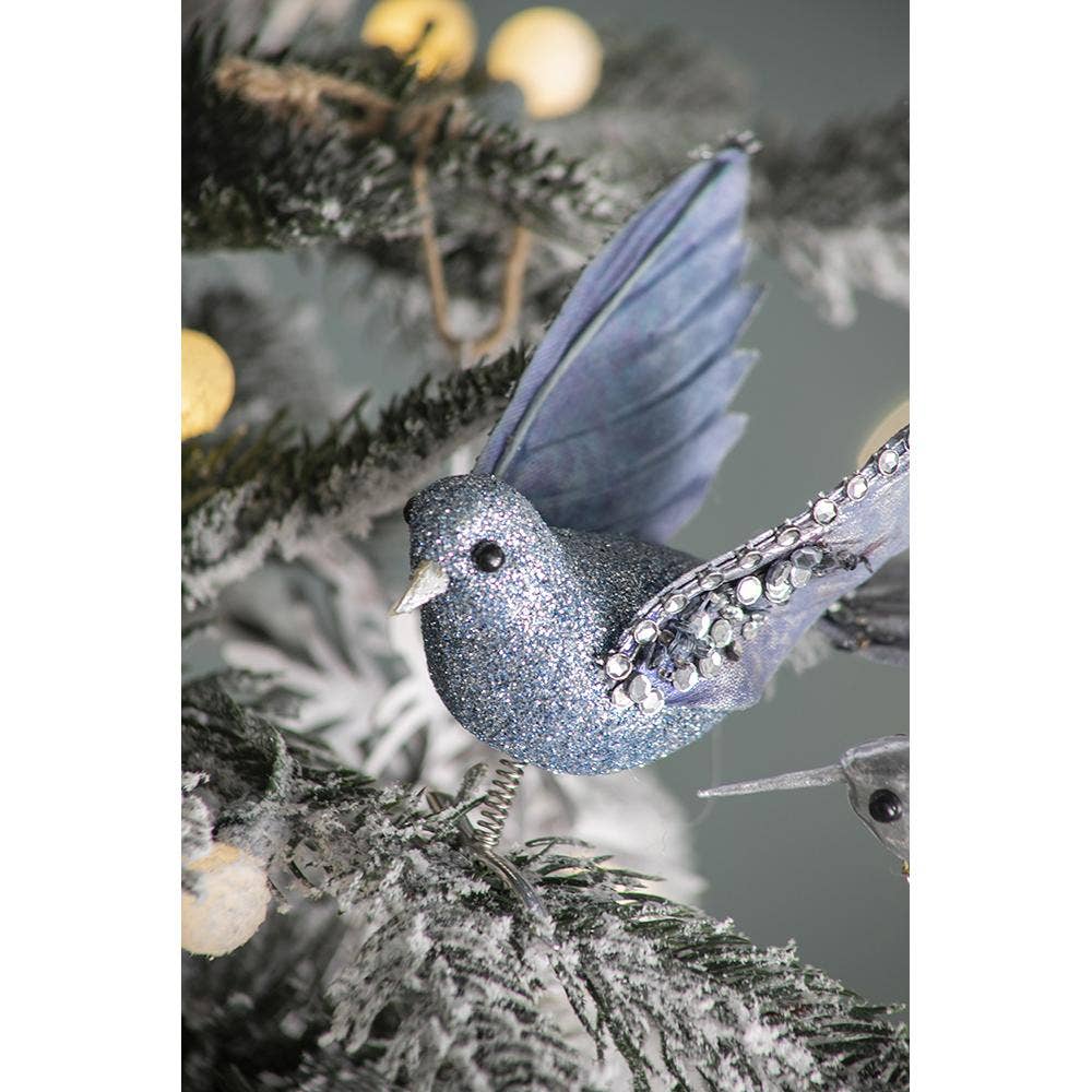 A&B Home Group Inc. - Wholesale Ornament - 7x2.5x3"H Glittering Bluebird Ornament Clip