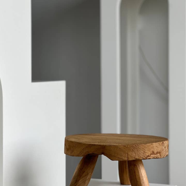 Office Objets - Wholesale Stool - Small low three-legged stool in upcycled blond teak D:30 H:15108