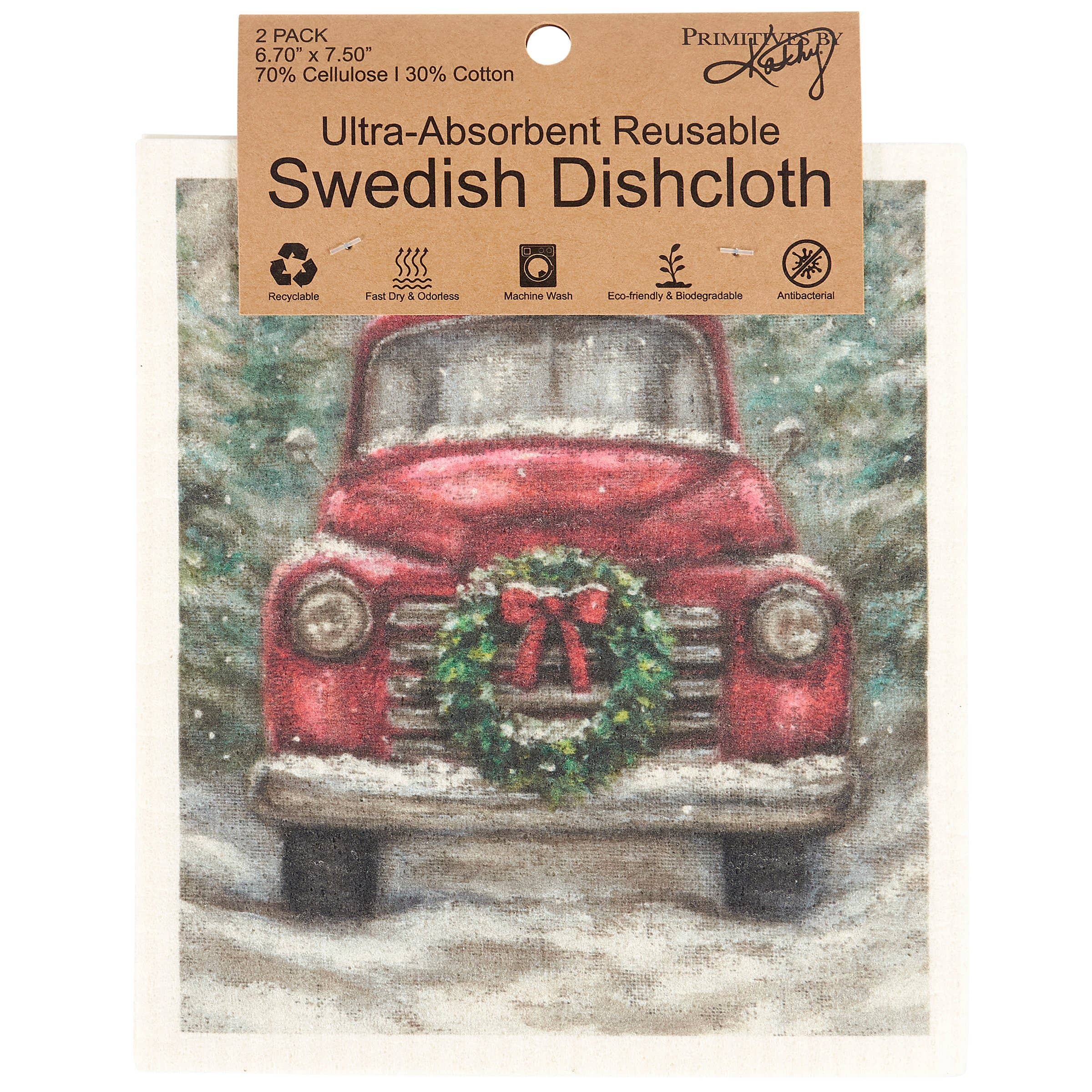 Primitives by Kathy - Wholesale Dishcloth - Red Truck Swedish Cloth Set1