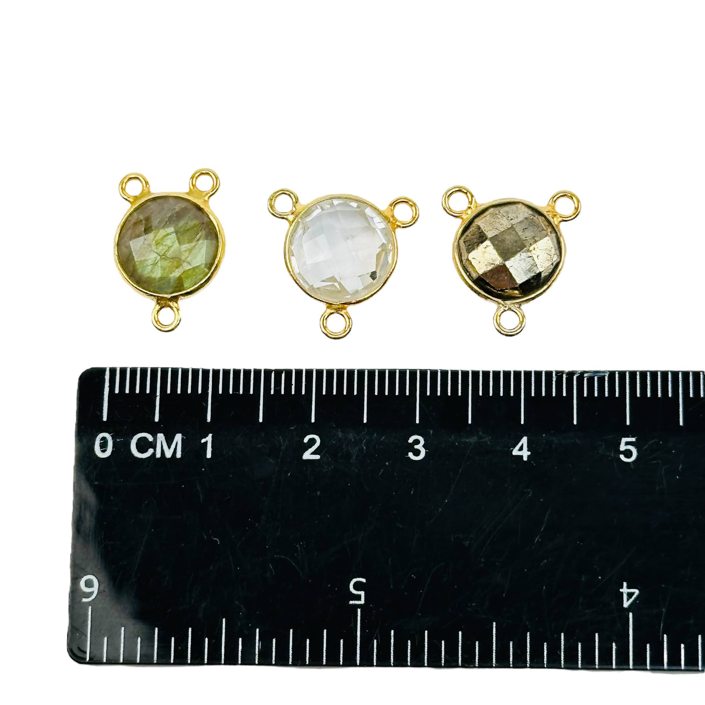 Jewelers Paradise – wholesale Individual charm/pendant – Gemstone Bezel Round Crystal Connector - 10mm - Triple Bail 3