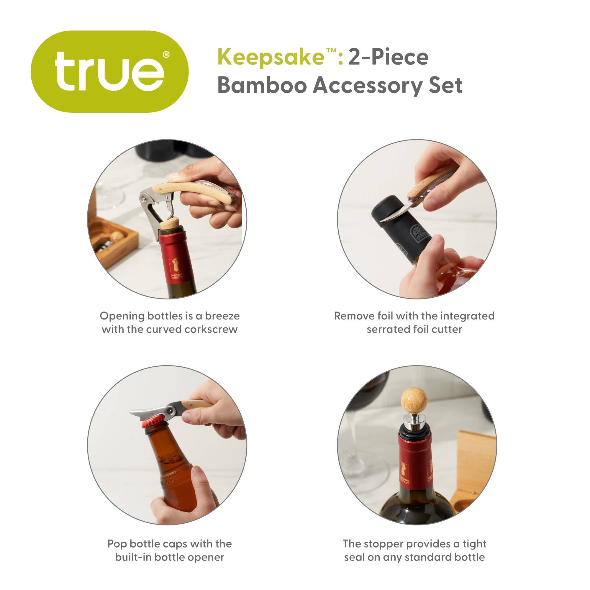 TRUE - Wholesale Wine Tool Set - Keepsake Bamboo Wine Accessory Set with Storage Box6