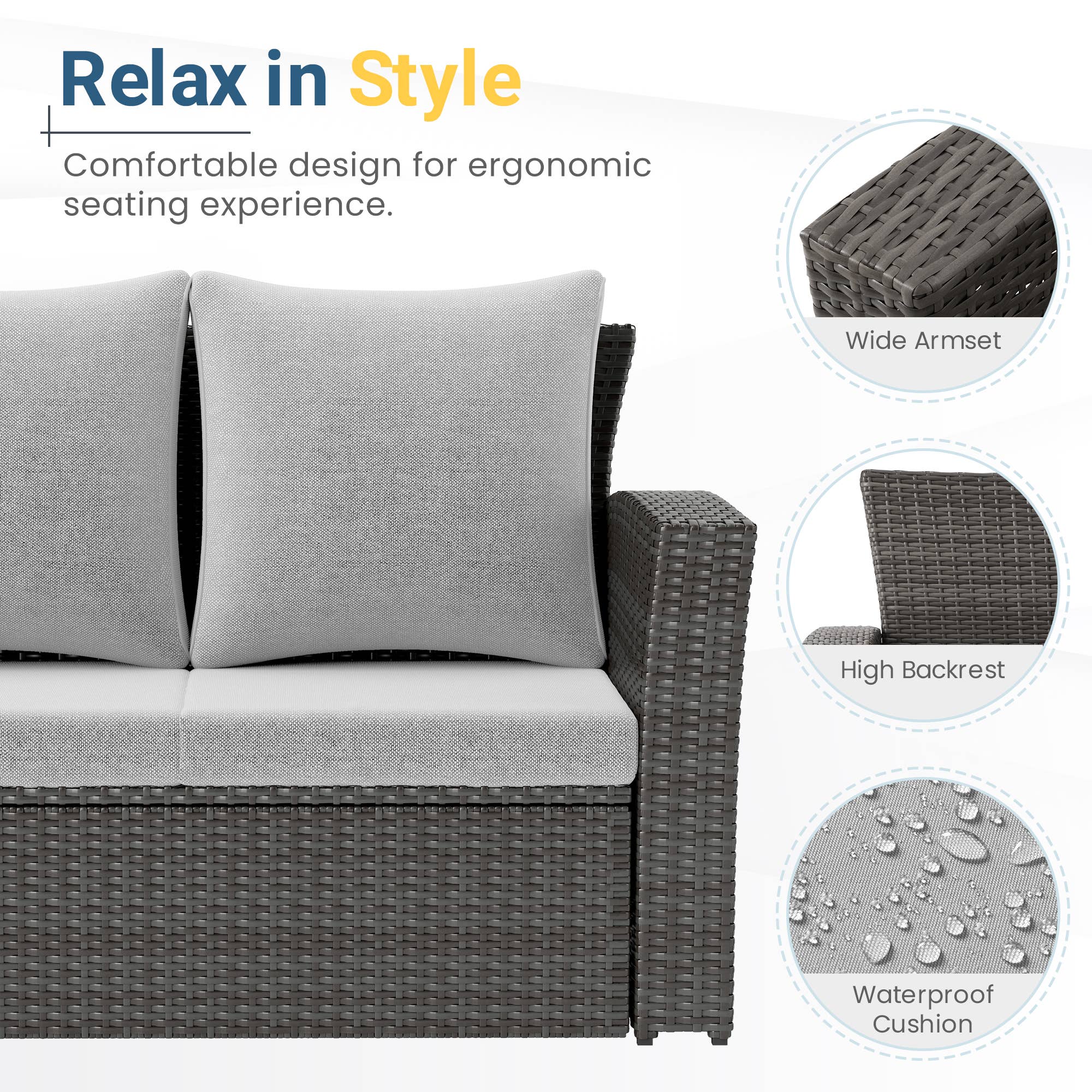 Heynemo - Wholesale Patio Set - 5 Piece Outdoor Patio Furniture Sets, Wicker Sofa Set14