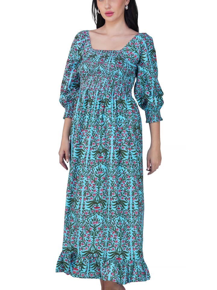 Blauw-roze jurk met wijnranken voor wholesale door Purple Mohar