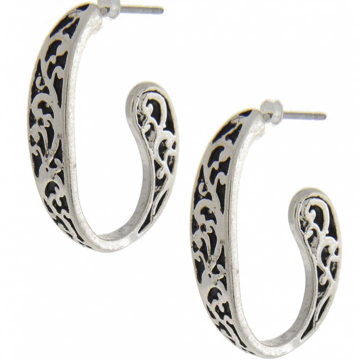 0011 PREMIERE - Venta al por mayor Pendientes de aro - Pendientes con forma de poste metálico ovalados con extremo redondo y filigrana FR45890