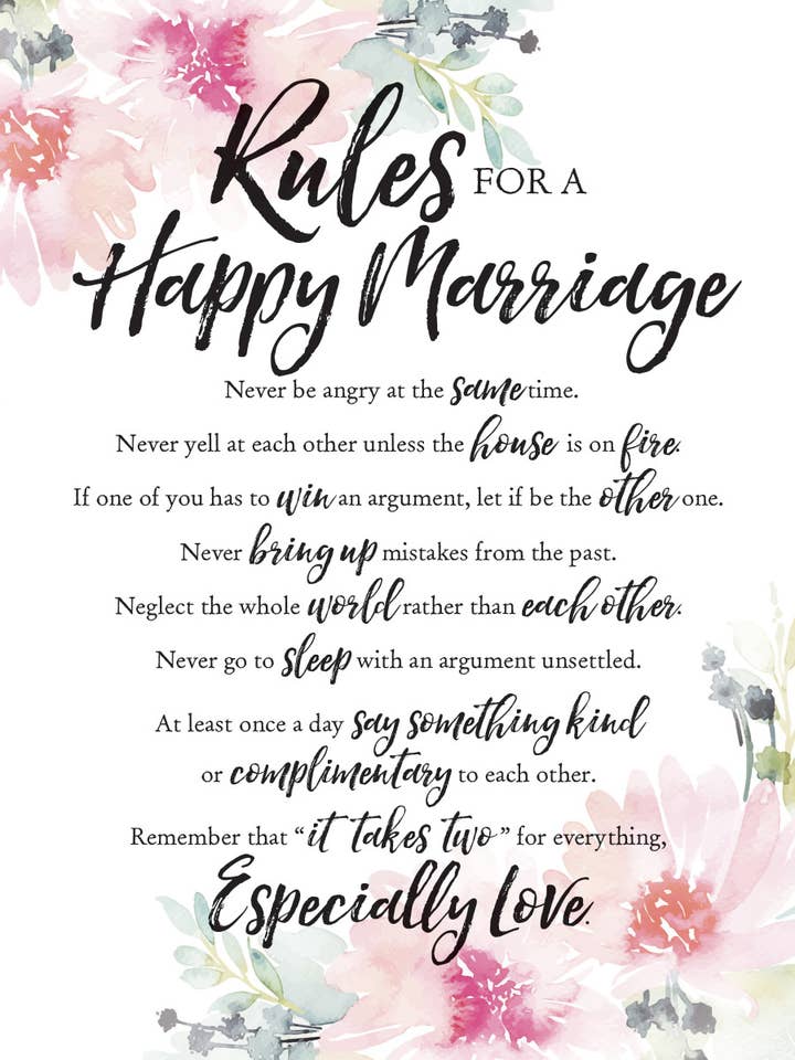 Regole per un matrimonio felice - Woodland Grace 6X9 placca in legno per la vendita all'ingrosso da parte di Dexsa
