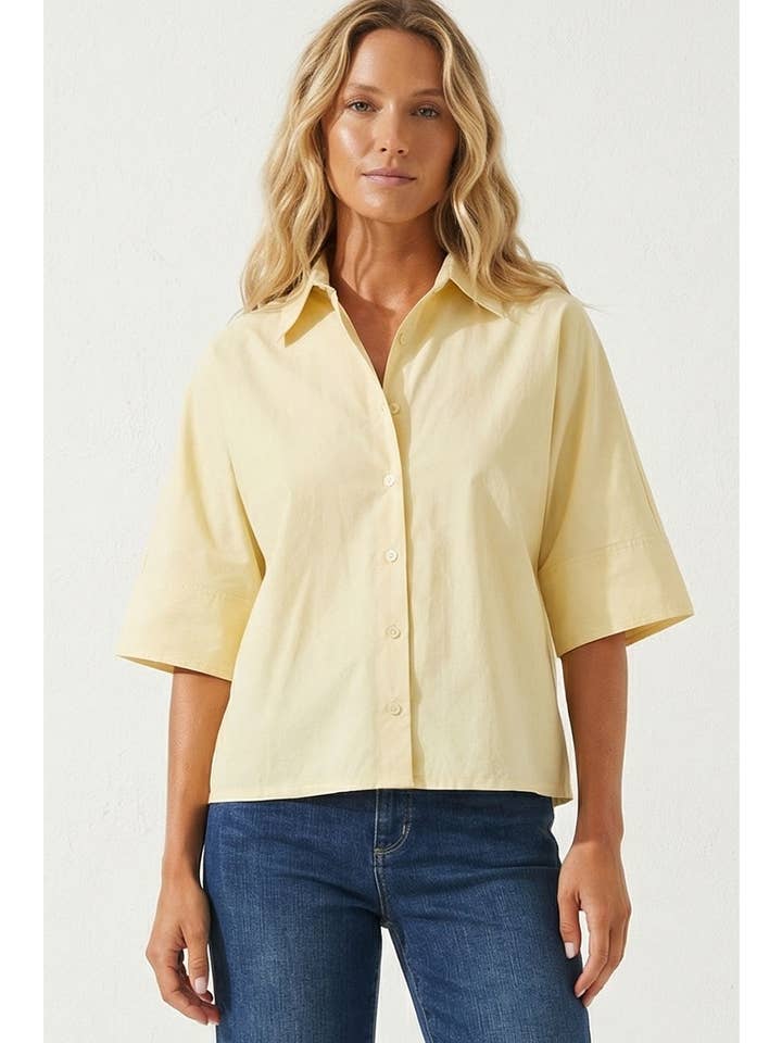 Boxy Half Sleeve Button Up Shirt for wholesale by Naked Zebra