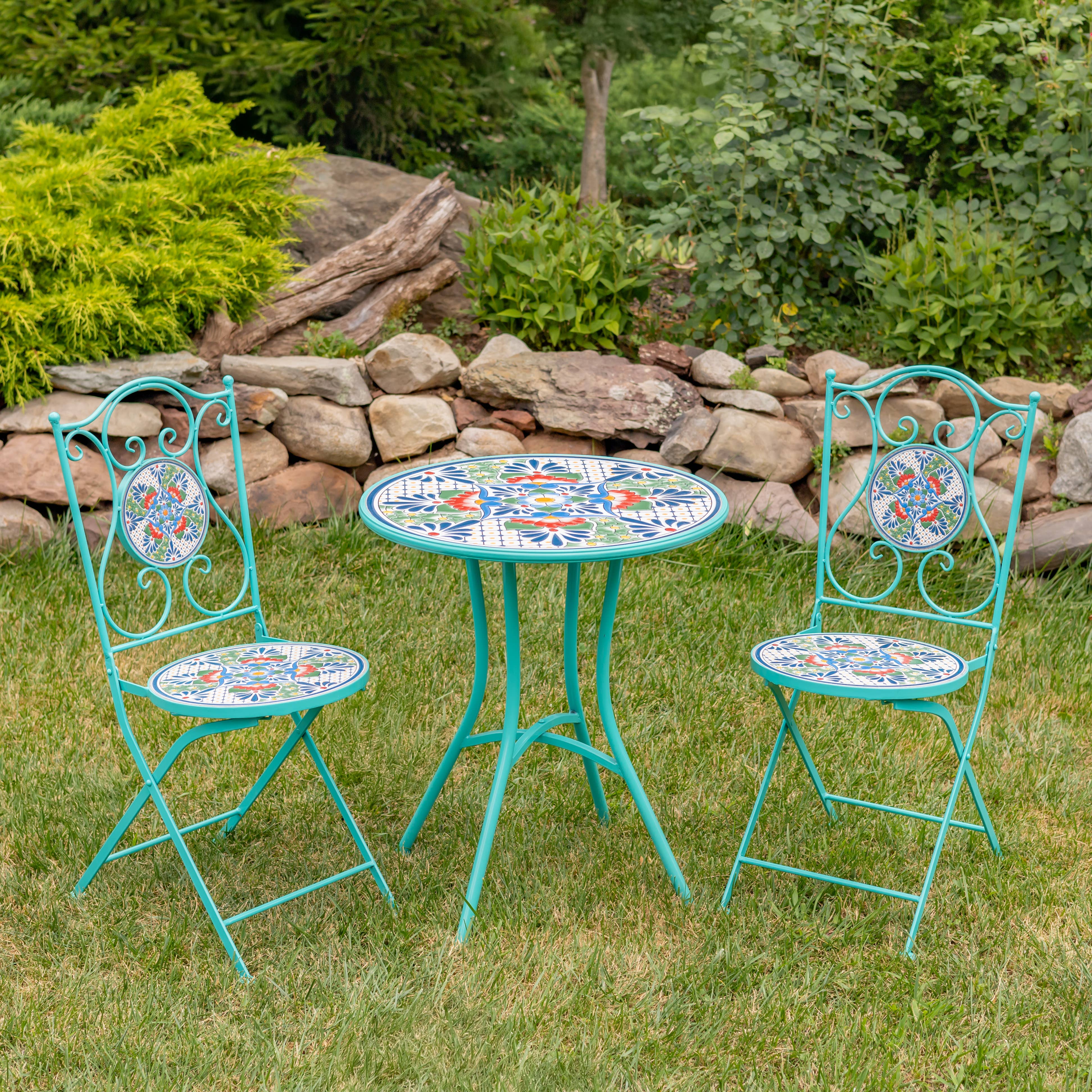 Zaer Ltd. International - Wholesale Patio Set - "Baton Rouge" Mosaic Bistro Set - 3PC/Set- Blue, Green & Red2