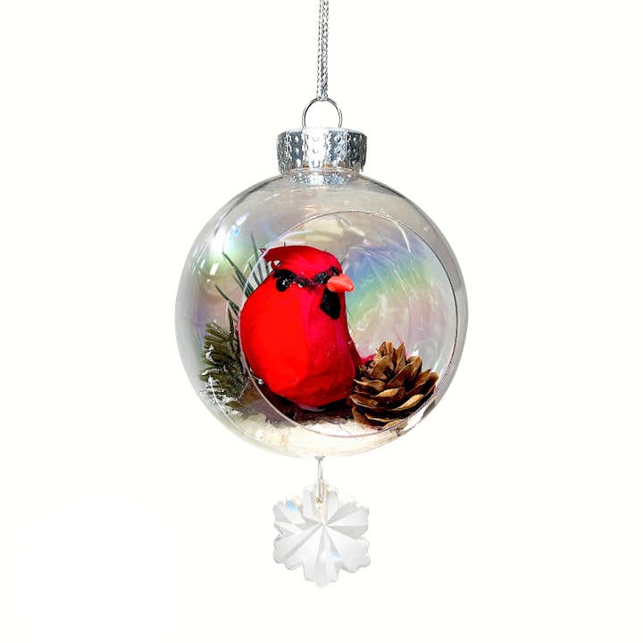 Red Cardinal Plastic Ornament with Magnetic Crystal 3" x 7" for wholesale by Crystalize Home