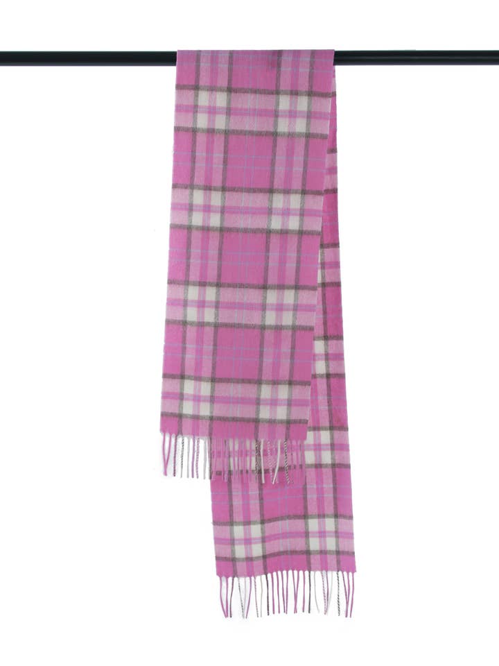 Pure Lambswool Scottish Scarf - Pink/Cream/ Brown Check for wholesale by HEJ TRADING LTD