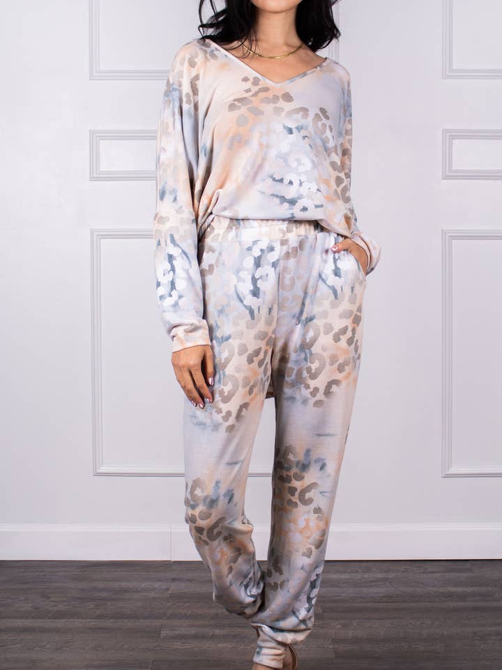 Watercolor Print Top and Jogger Set for wholesale by Before You Collection