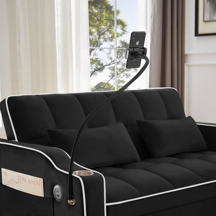 39F Inc. - Wholesale Sofa - Black Foldable Velvet Sofa Bed with USB and Storage3