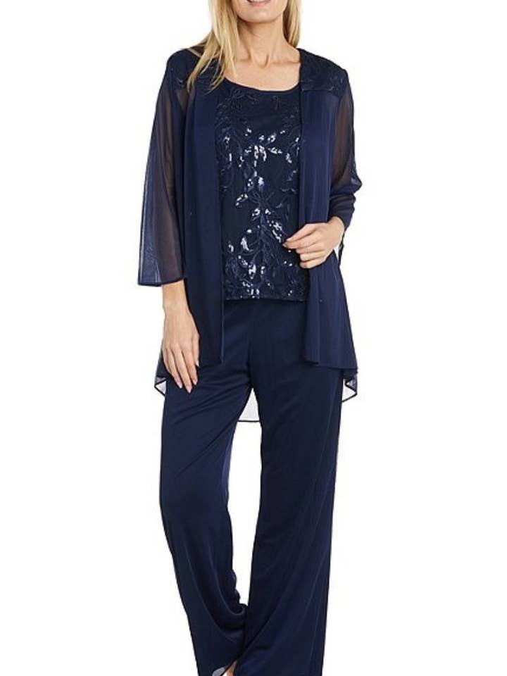 RM Richards 3-Piece Embroidered Sequin Pants Set for wholesale by New Yorker's Apparel