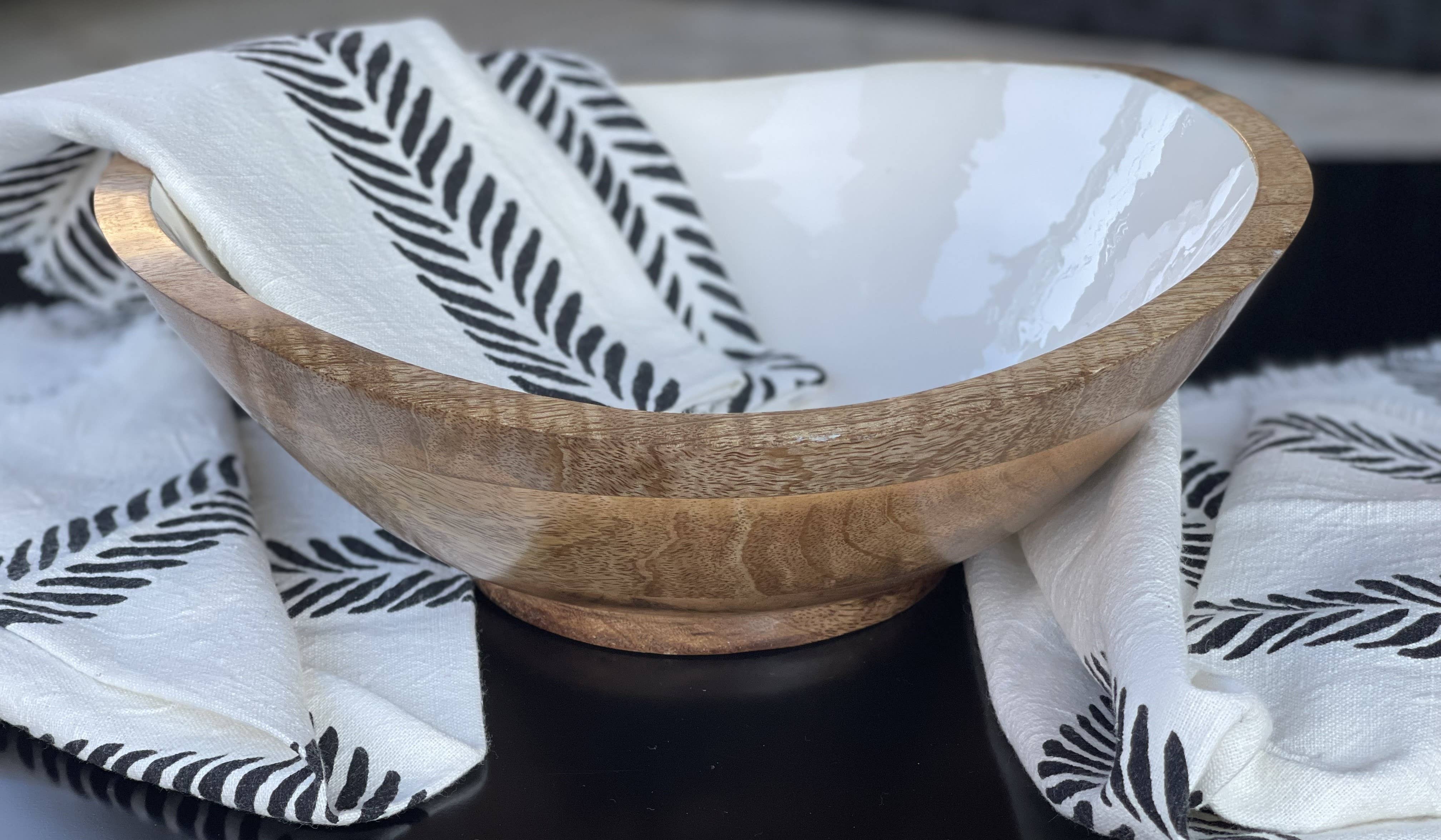Rich Home Linens - Wholesale Serving bowl - Gift Set - Wooden Serving Bowl with 2 Dish Towels3