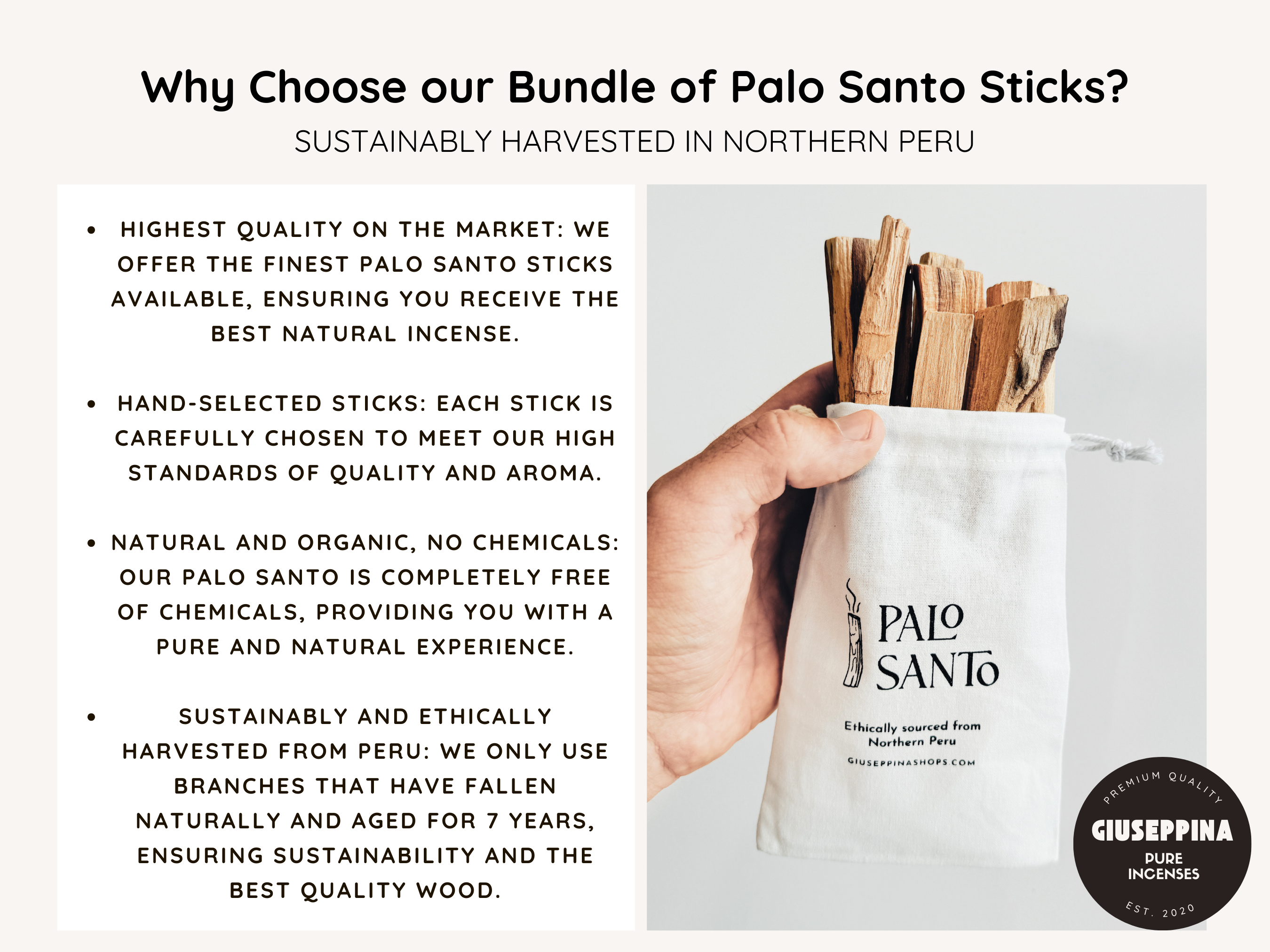 Giuseppina Shop - Wholesale Sage Bundle - Palo Santo Sticks - Our Signature Bundle Palo Santo Sticks 6