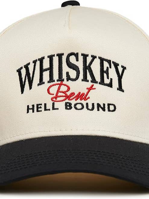 Two Tone Cap - Whiskey Bent Hell Bound - Black/Beige for wholesale by Funky Junque