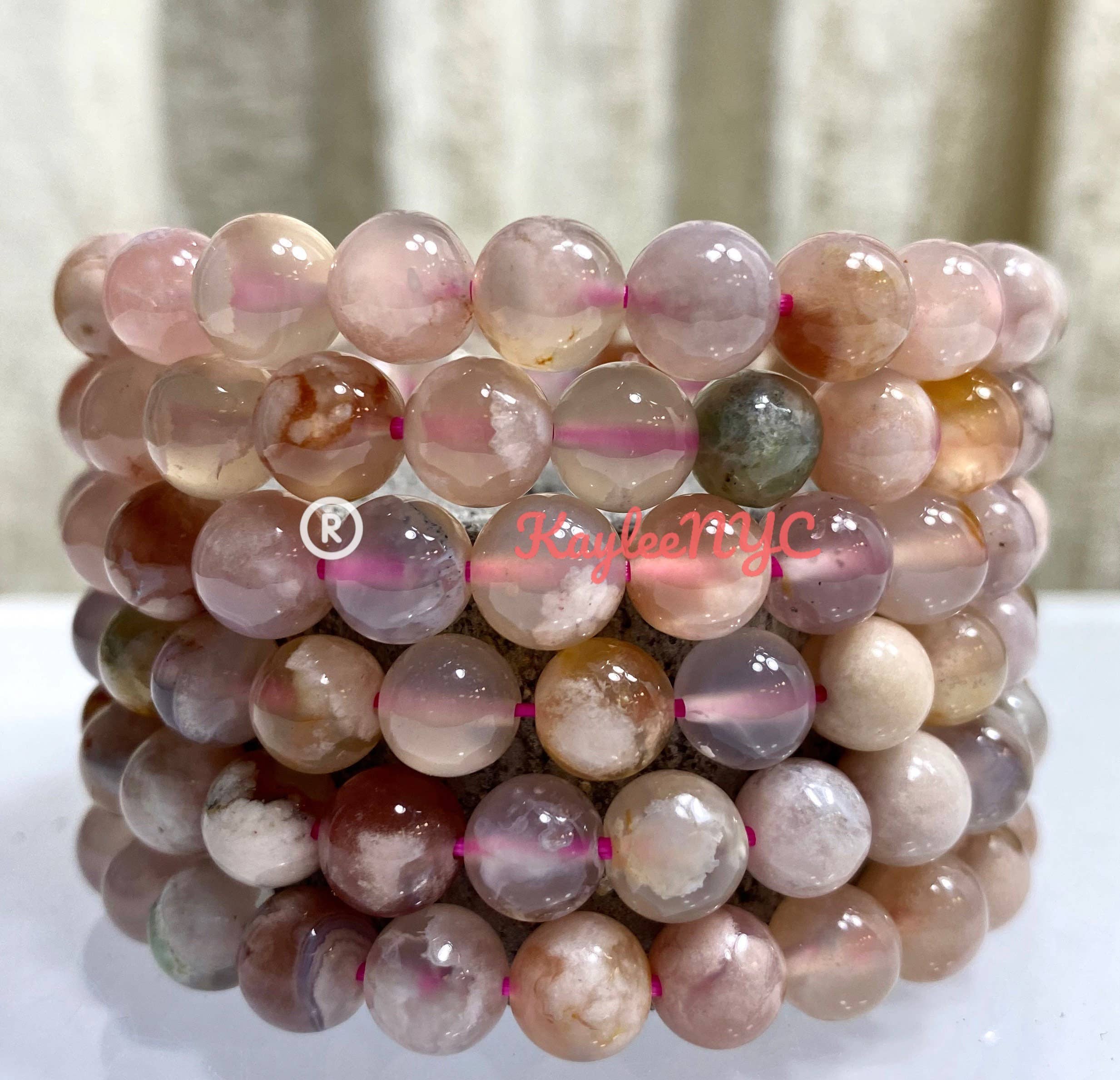 KayleeNYC - Wholesale Beaded Bracelet - Natural Cherry Blossom Flower Agate Bead Bracelet 8mm2
