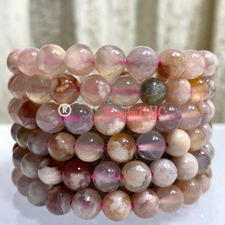 KayleeNYC - Wholesale Beaded Bracelet - Natural Cherry Blossom Flower Agate Bead Bracelet 8mm2