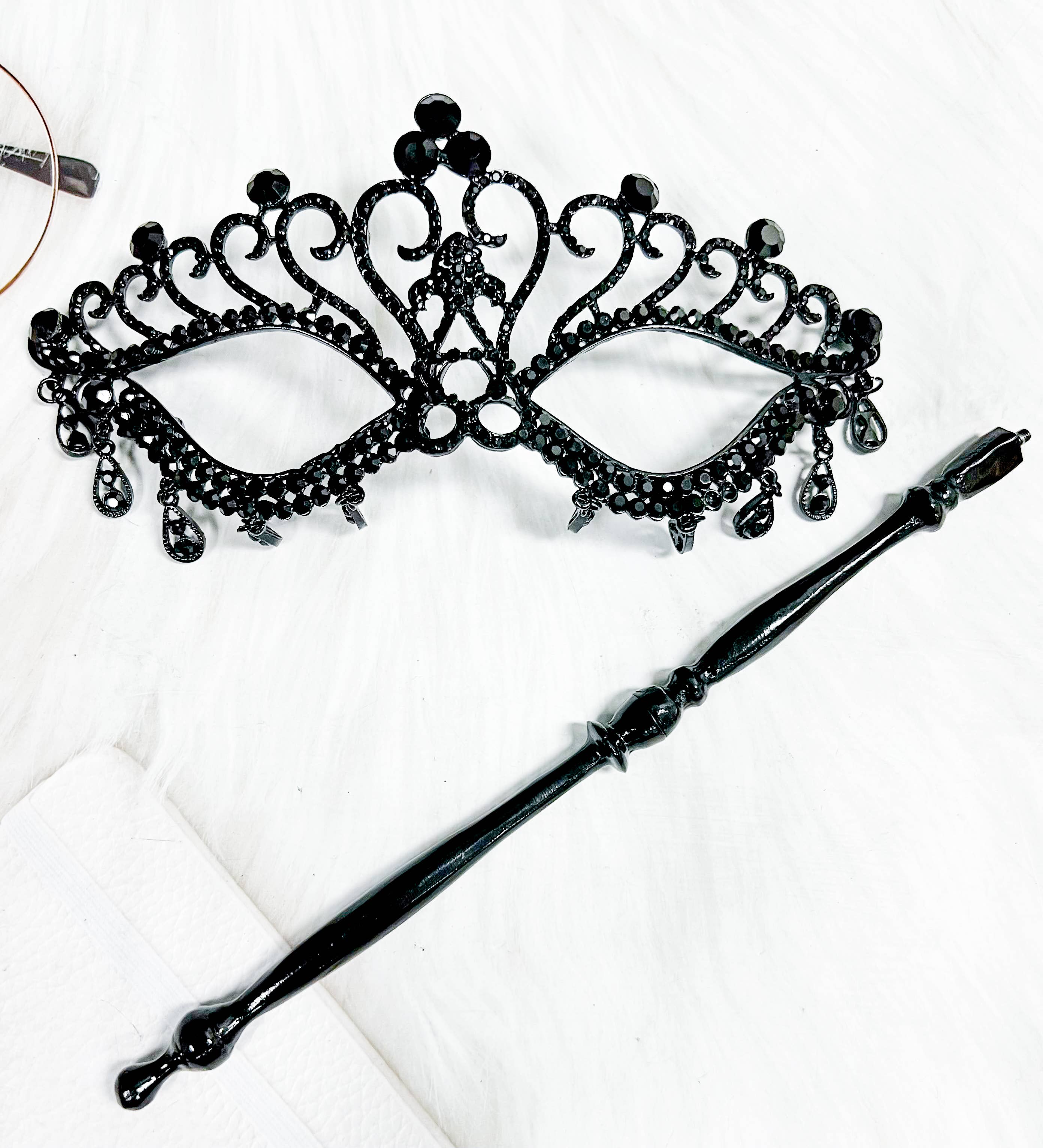 Happy Dream Gifts - Wholesale Costume - Men's - Black Masquerade Mask with Stick, Crystal Masquerade Mask1