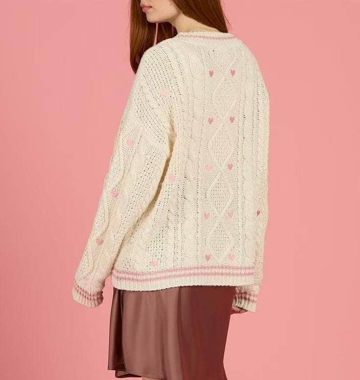 Begie Loose Valentine's Day Heart Knitted Button Cardigan for wholesale on Faire3