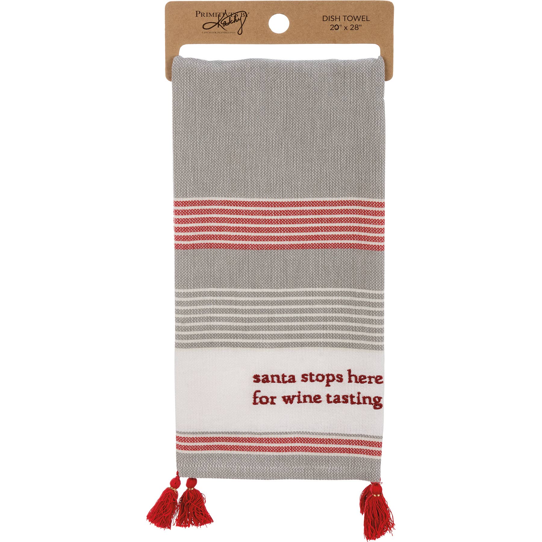 Primitives by Kathy - Wholesale Tea Towel - Santa Stops Here For Wine Tasting Kitchen Towel2
